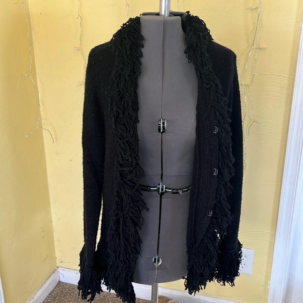Chic 90s Black Fringed Cardigan